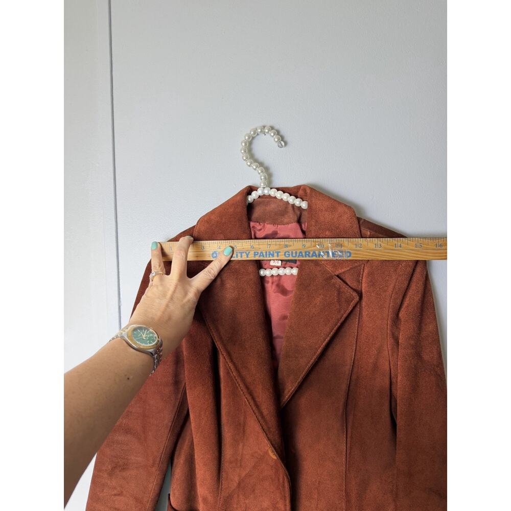 VTG 1970s Suede Button Blazer 5/6 Small 32” Bust Argentina Burnt Cognac - Picture 12 of 15